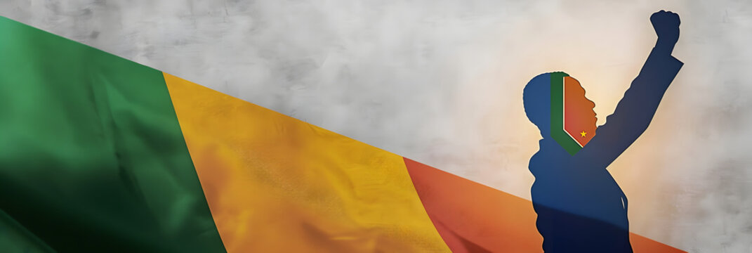 18 July. Banner design with copy space. South African flag and silhouette