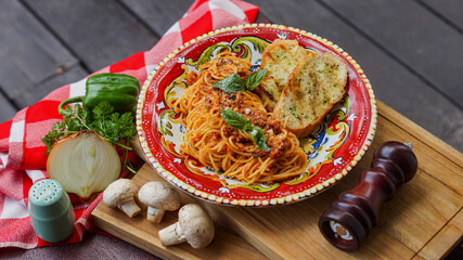 Bolognaise Pasta served in an antique plate