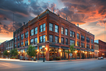 Historic Brick Building at Dusk