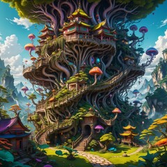 Obraz premium Fantasy Treehouse Village.