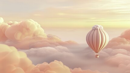 Obraz premium Whimsical cotton candy hot air balloon floating in a room with a pool, surrounded by pink clouds, showcasing conceptual installation art and romantic scenery, featuring colorful installations and hype