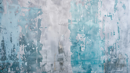 Obraz premium Rustic Textured Wall with Cool Winter Color Washing Technique. Aged effect. Palette of icy blue, frosty white, silver gray, midnight blue, charcoal black with subtle variations. High-resolution. 