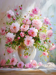 beautiful bouquet in white vase in sunlight.