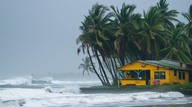 The Surfside Snack Shack stands tall against a backdrop of crashing waves and swaying palm trees beckoning hungry beach bums to its doors.
