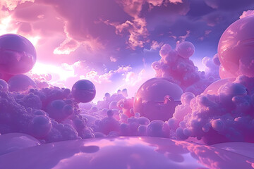 Abstract fantasy landscape purple Cumulus clouds aesthetic background