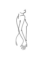 A nude woman is drawn in one line art style. Romantic expression. Printable art.