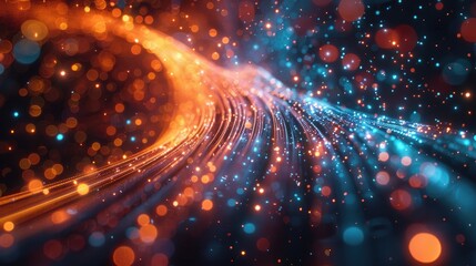 Obraz premium Abstract Light Trails and Bokeh in Blue and Orange Tones - Futuristic and Dynamic Background Concept