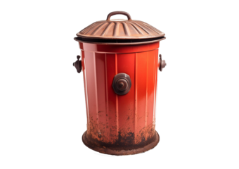 Old rusty metal trash can isolated on white, ideal for vintage scenes