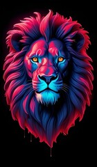 a design lion, headshot soft neon light,vector art