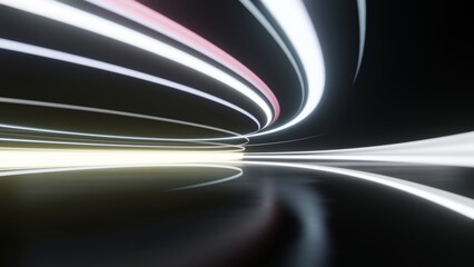 abstract futuristic neon background with running glowing ascending lines, Vibrant light trail