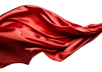 Wavy flying red silk fabric isolated on white 
