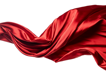 Wavy flying red silk fabric isolated on white 
