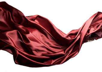 Wavy flying red silk fabric isolated on white 