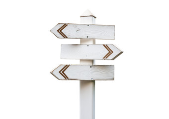 white wooden direction arrow sign isolated on white