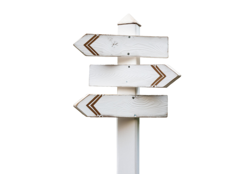 white wooden direction arrow sign isolated on white
