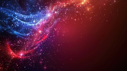 Fototapeta premium Vibrant abstract cosmic background with red and blue swirling nebulae and bright stars in outer space, perfect for creative and artistic designs.