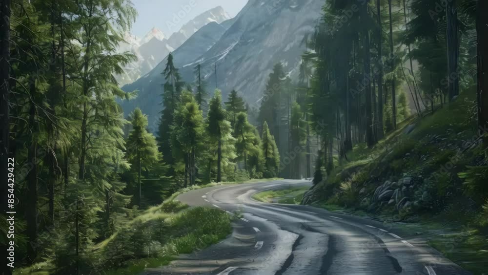 Canvas Prints Winding road in woods with mountain in background