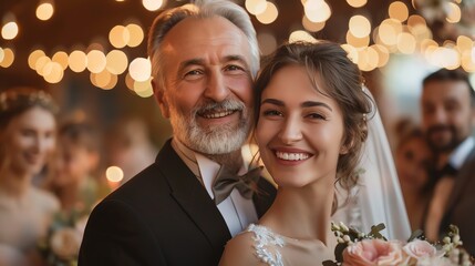 Happy father and daughter at a wedding, family reunion
