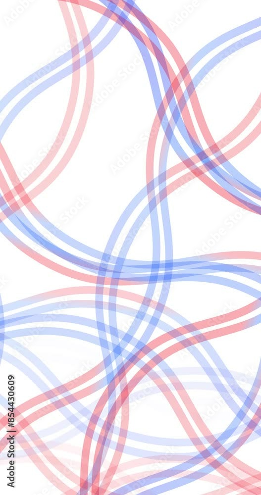 Poster red blue curved lines pattern on white vertical looping background.