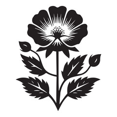 Vector black silhouettes of flowers isolated on a white background.