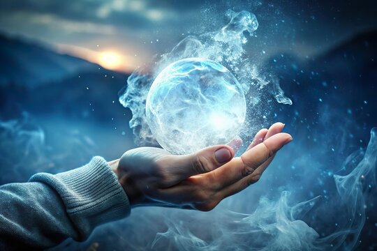 hand cast ice magic spell. Cryokinesis psychic ability