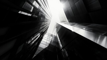 Dynamic Art Deco Abstract Composition with High Contrast Vibrant Colors in Wide Angle Monochrome Setting