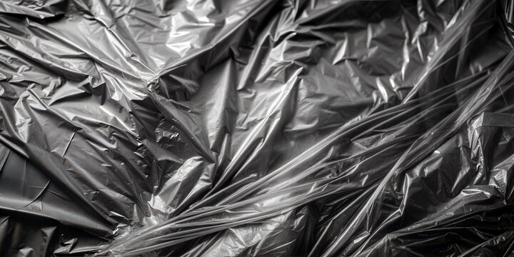 full covered Wrinkled plastic wrap texture on a black  background