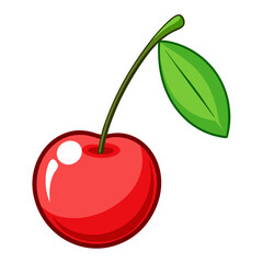 red cherry with leaf