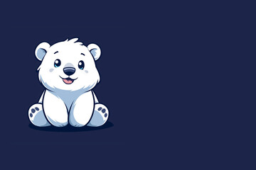 adorable ourson polaire blanc assis sur un fond bleu nuit, regardant vers l'avant avec une expression joyeuse et innocente, th&egrave;me des animaux et de la nature espace n&eacute;gatif copyspace