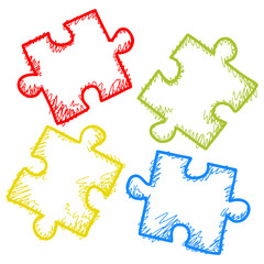 Jigsaw Puzzle Pieces Doodle Autism Art Vector Illustration