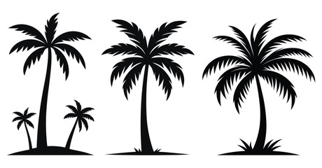Fototapeta premium Set of Palm Tree silhouettes vector illustration Isolated on White Background