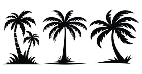 Set of Palm Tree silhouettes vector illustration Isolated on White Background