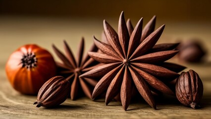 Fototapeta premium Autumns bounty Pumpkin and star anise