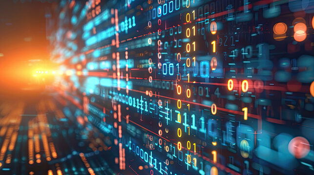 Abstract dynamic digital technology background with binary code