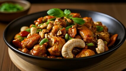 Fototapeta premium Delicious Asian stirfry dish with chicken cashews and vegetables