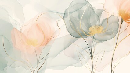 Abstract background with golden lines of floral art and watercolours. Ideal for business cards, invitations, greetings, etc.