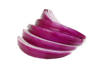 Red onion slice on white background