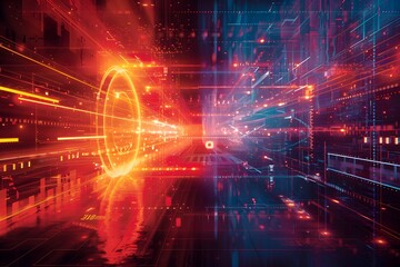 A holographic projection of a quantum computer simulation, with complex data visualizations and mathematical equations, representing the computational power of quantum systems