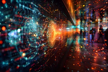 Fototapeta premium A graphic illustration of a quantum entanglement experiment, with two particles connected by a shimmering line, symbolizing the strange and powerful nature of quantum phenomena