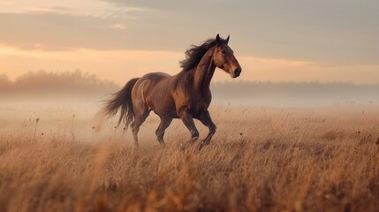 Fototapeta premium A horse galloping across an open field, Dynamic motion blur