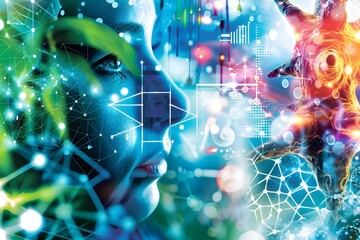 A photo collage of diverse applications of quantum technology in the future, from personalized medicine and advanced materials to sustainable energy and climate solutions