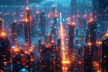 Fototapeta premium The vibrant metropolis pulses with life. Glowing skyscrapers pierce the heavens. A city of dreams where anything is possible.