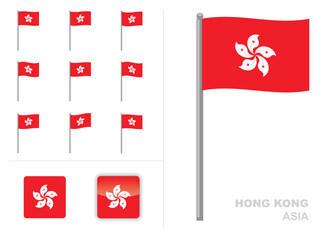 Hong Kong Flag Country Waving Animation App Icon Vector