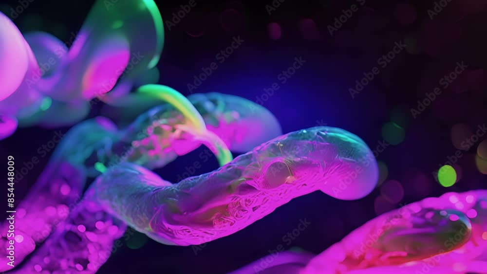 Poster a fluorescent microscopy animation of a genes exons and introns labeled with different colors to rep