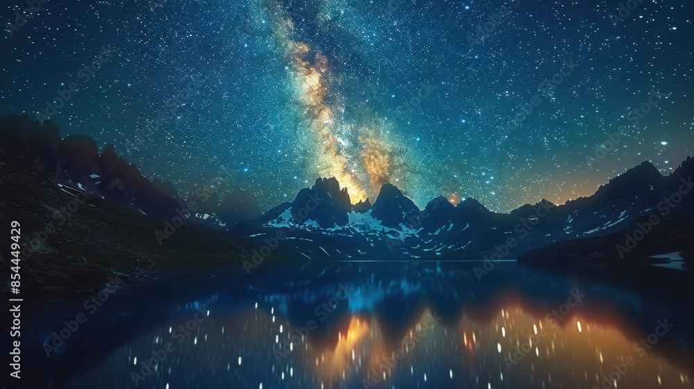 Aufkleber atmospheric time-lapse sequence revealing the dynamic movement of stars and constellations above a s