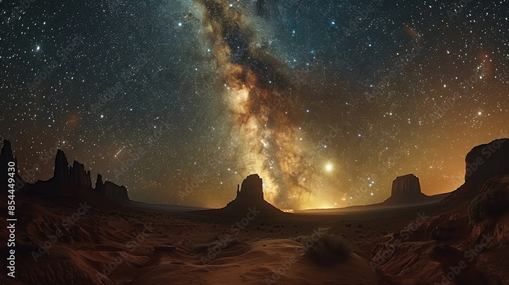 Poster atmospheric time-lapse sequence revealing the dynamic movement of stars and constellations above a s