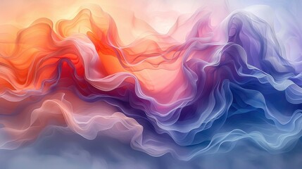 Obraz premium A graceful dance of translucent watercolor washes, flowing and intermingling to compose a whimsical and airy abstract artwork. Shades of aquamarine, coral, and lilac create a harmonious palette that