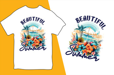 Summer Vector T-shirt Design. Summer T-shirt Design. Summer coloring t-shirt design. 