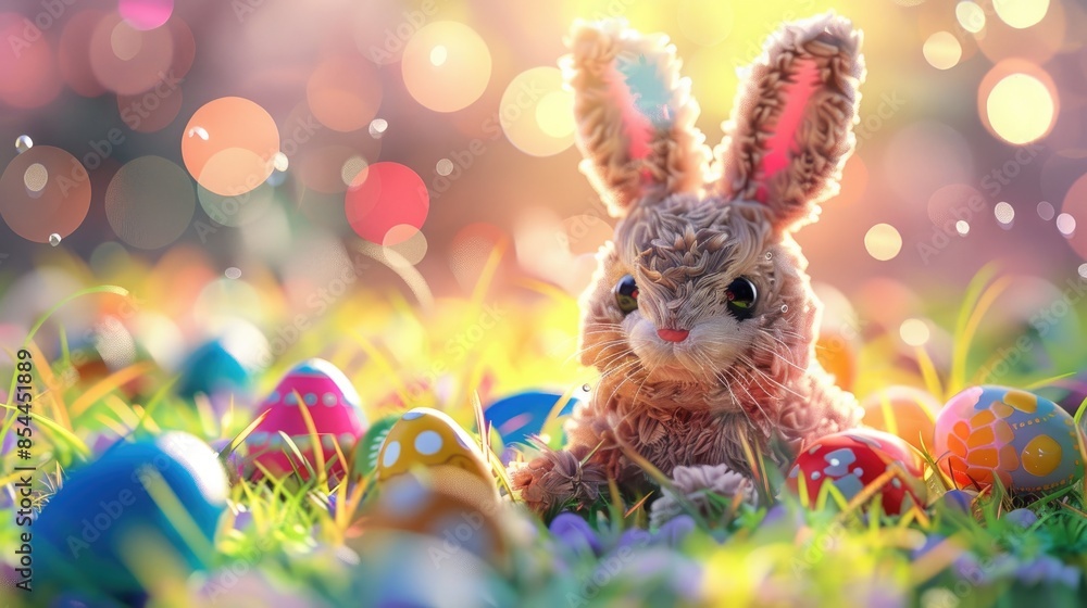 Poster create easter bunny model with colorful eggs