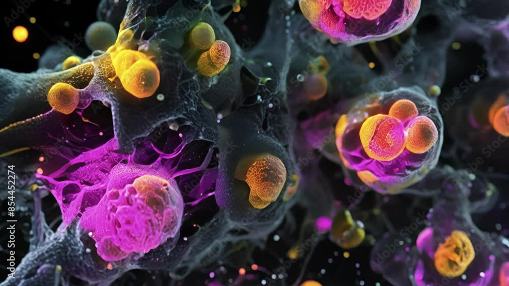 Aufkleber microscopic view of multiple cells with insulin receptors on their surfaces resembling tiny dots.